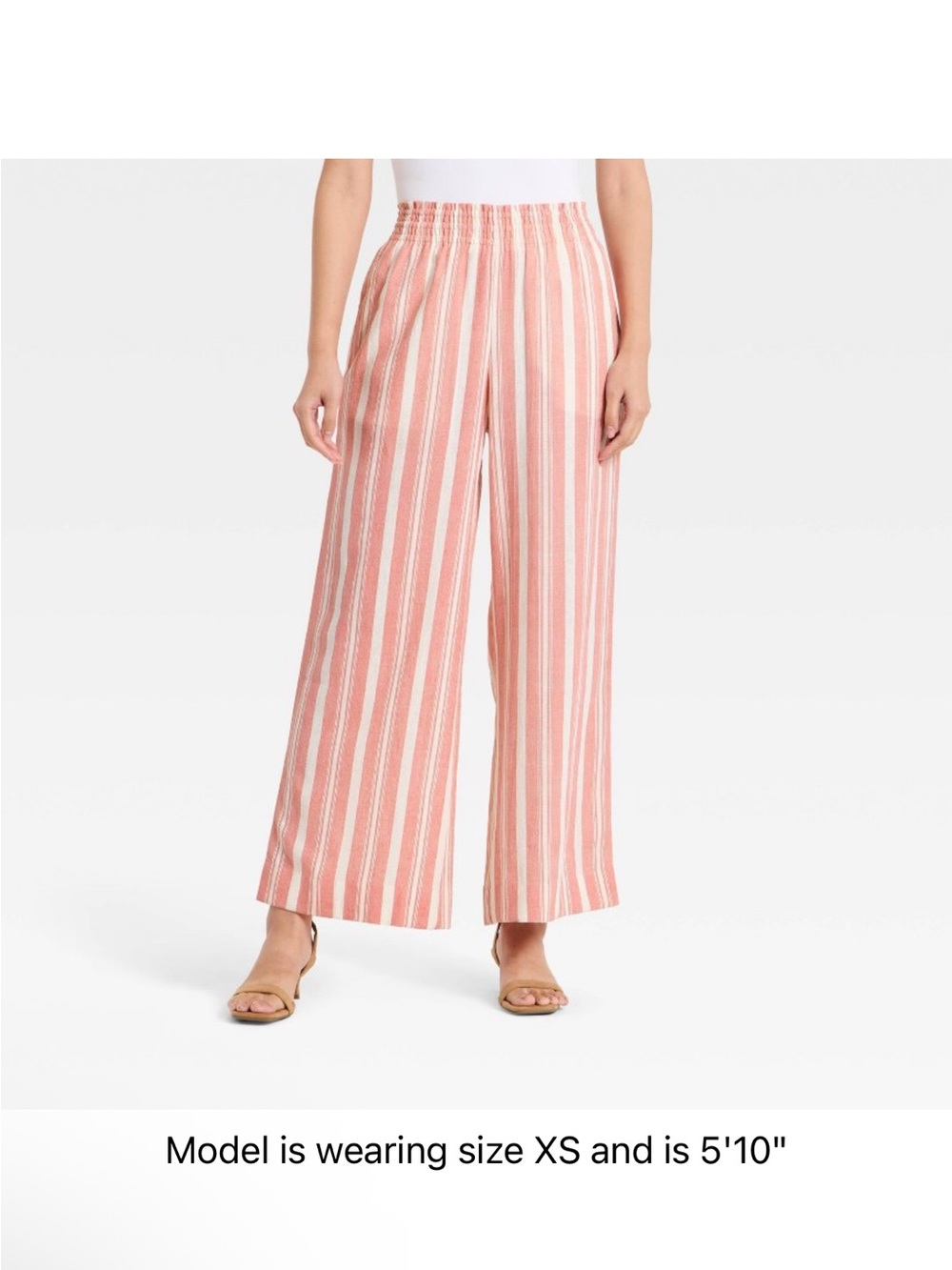 a new day Linen Pull on Coral-Striped Wide Leg Pants   size 10 Short
